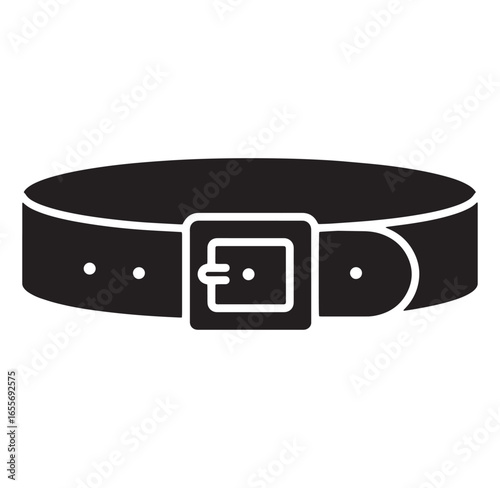 Black and white illustration of a fashionable belt with a square buckle on white background