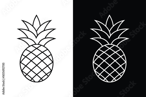 Trendy flat pineapple fruit line icon design black white background