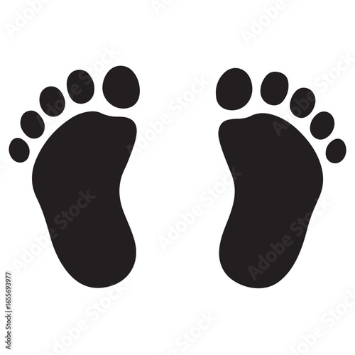 baby feet logo silhouette vector, baby foot logo icon vector silhouette, footprint vector illustration logo, silhouette of baby footprints icon vector silhouette design on white background