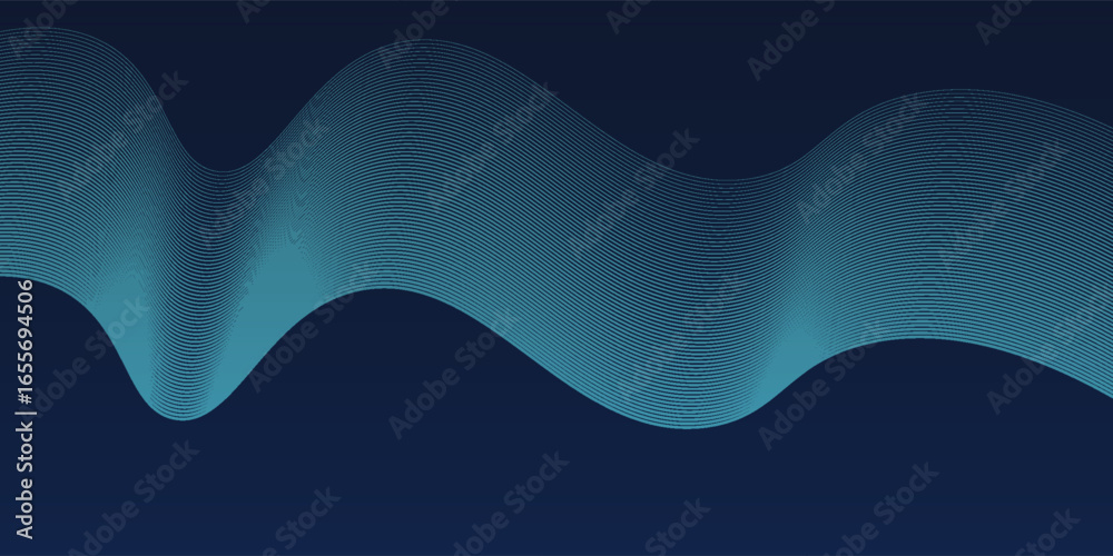 Fototapeta premium Abstract dark blue background with wave line pattern. Futuristic technology concept. Suit for banner, poster, cover, brochure, flyer. Vector illustration