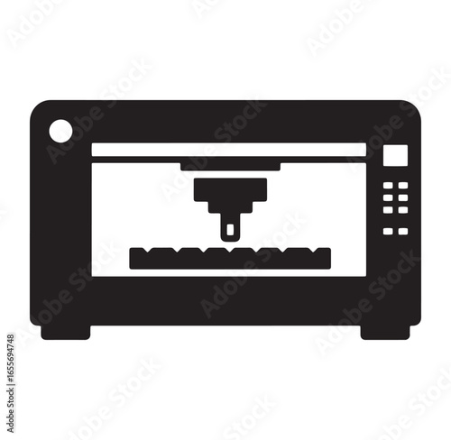 Simple black and white cnc machine icon representing manufacturing and industrial processes