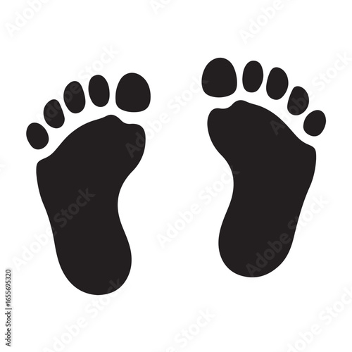 baby feet logo silhouette vector, baby foot logo icon vector silhouette, footprint vector illustration logo, silhouette of baby footprints icon vector silhouette design on white background