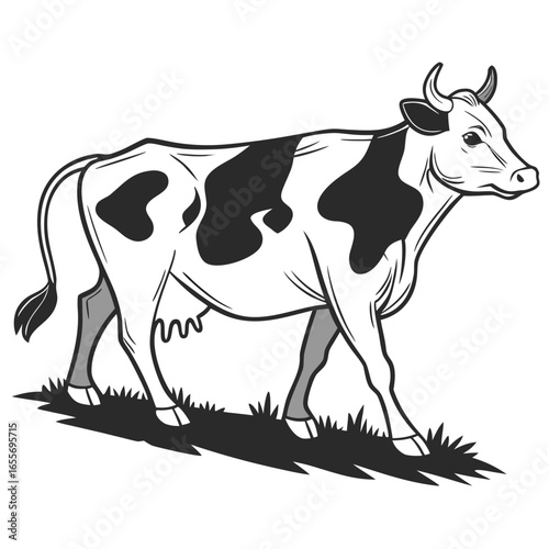 black and white cow white background 
