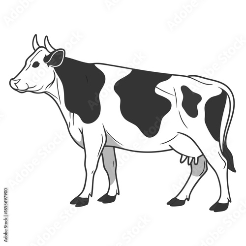 black and white cow white background 