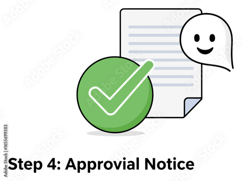 Approval Notice Vector illustration of a document with a check mark and speech bubble for business and success