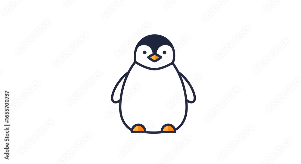 Fototapeta premium Cartoon Penguin with a Gentle Look A Cute Animal Illustration with Classic Black and White, Perfect for a Kids Project