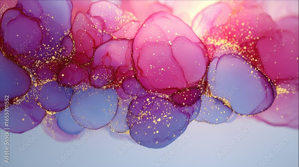 Fototapeta premium Abstract swirling shapes of pink, purple, and gold