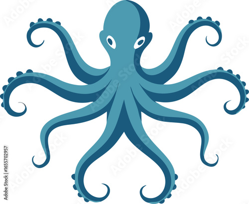 Top view octopus with outstretched tentacles isolated on white background isolated on transparent background