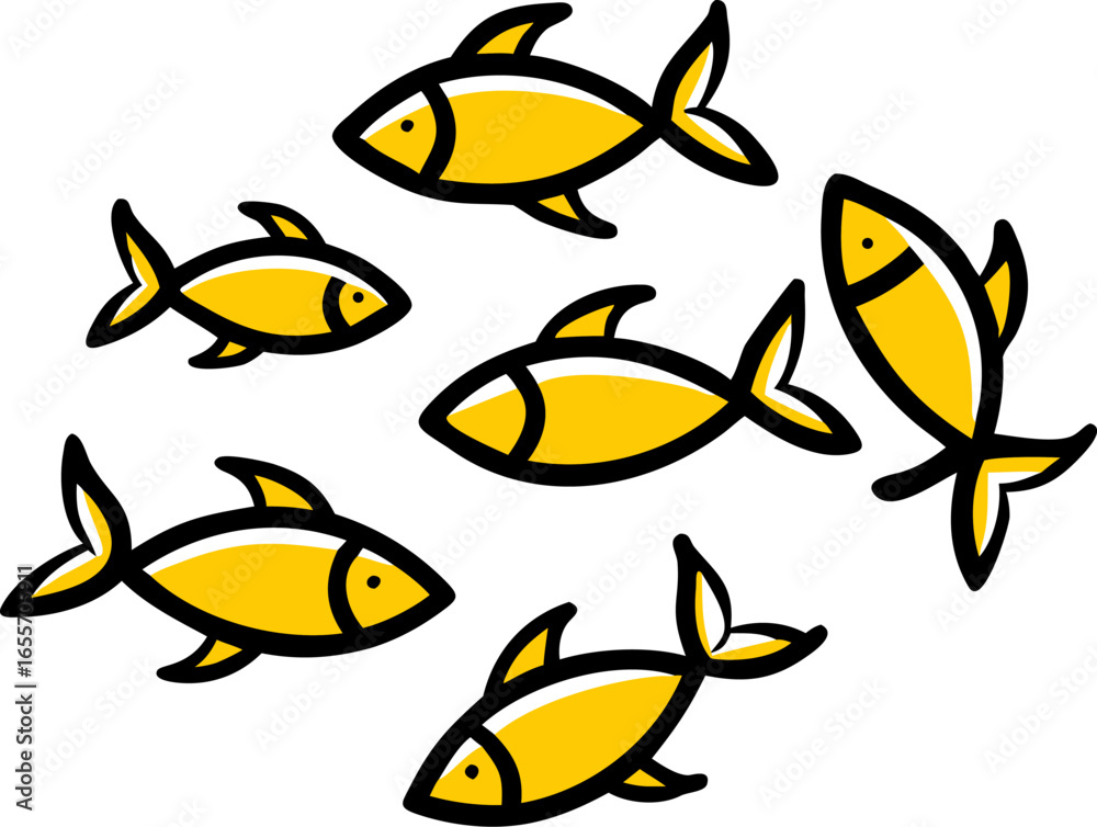 Fototapeta premium Group of small fish schooling isolated on white background isolated on transparent background