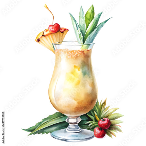 refreshing pina colada cocktail a watercolor ills