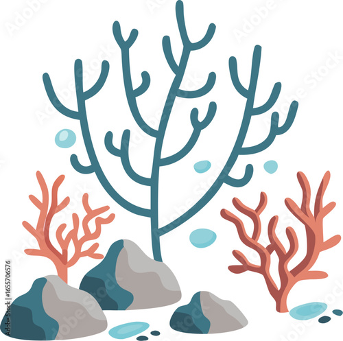 Coral reef structure with branches and rocks isolated on white background isolated on transparent background