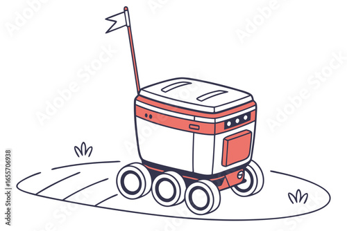 Autonomous delivery robot with flag in field vehicle