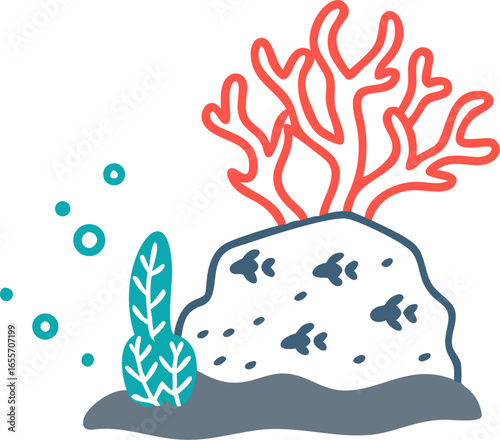 Coral covered rock with small fish isolated on white background isolated on transparent background