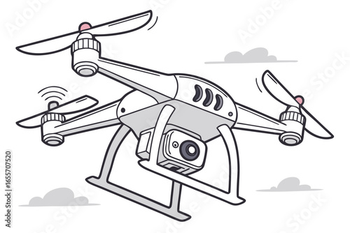 Flying drone with camera and propellers quadcopter