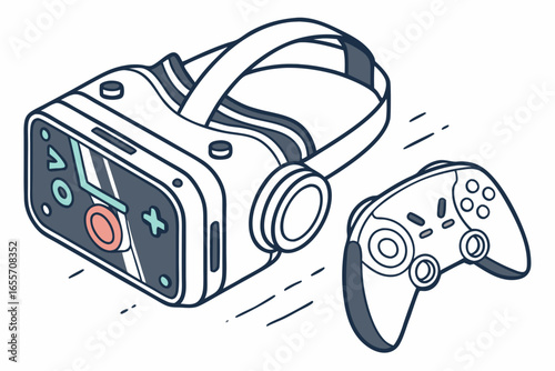 Virtual Reality Headset and Game Controller Isometric Illustration