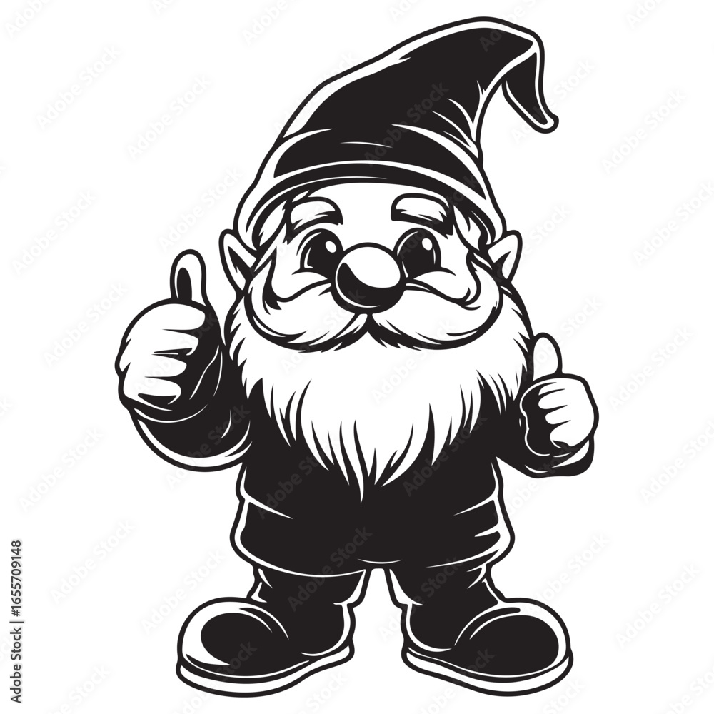 Fototapeta premium Garden gnome thumbs up logo black silhouette vector isolated 