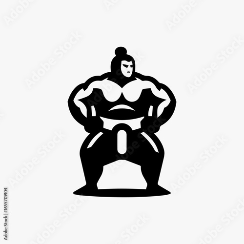 Bold Sumo Wrestler in Stance Black Silhouette Powerful and Ready.