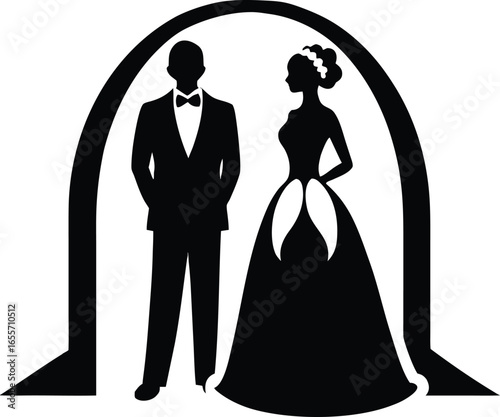 Marriage and Love Silhouette Vector Elements for Wedding Couple Illustration