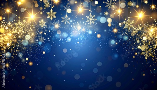Festive gold snowflakes on a blue background