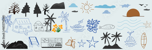 vector illustration of a set of summer symbols