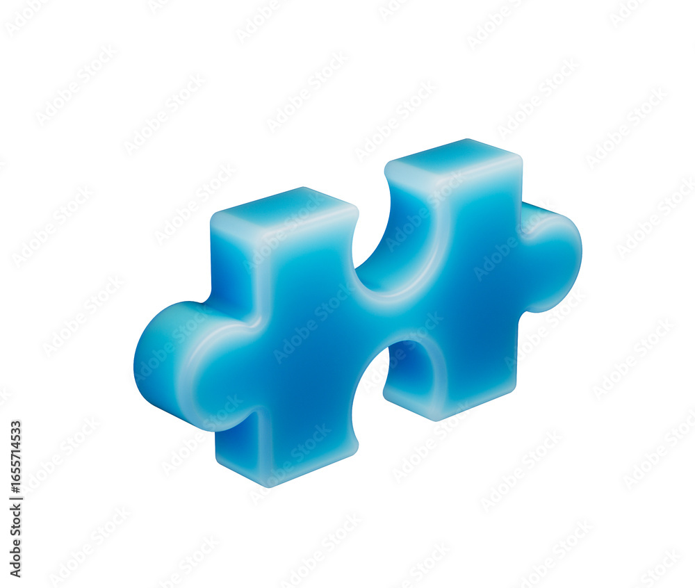 Obraz premium A smooth, glowing blue puzzle piece with a soft, futuristic and elegant appearance. 3d illustration