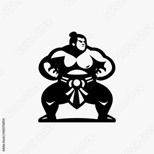Bold Sumo Wrestler Stance with Mawashi Belt and Topknot Hairstyle.