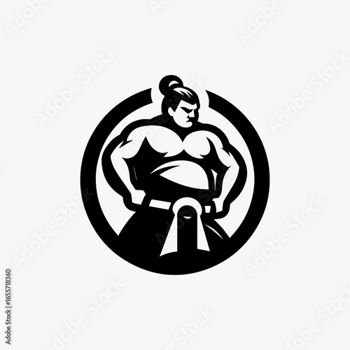 Bold Sumo Wrestler Silhouette in a Circle Ready for Competition Strong and Focused.