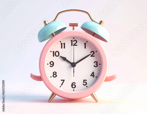 red alarm clock on blue background