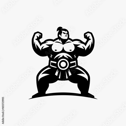 Powerful Sumo Wrestler Silhouette Design.
