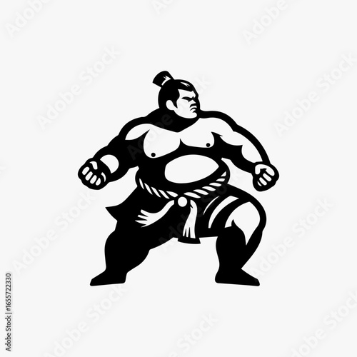 Powerful Sumo Wrestler Silhouette in Aggressive Stance.