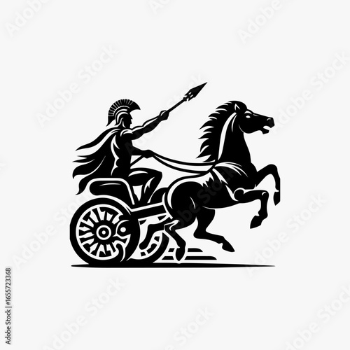 Silhouette of a Roman Charioteer with Spear Driven by a Rearing Horse.