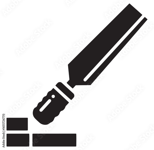 Black and white illustration of a trowel laying bricks showing construction work