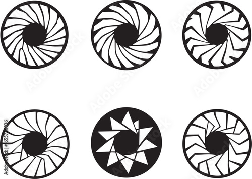 Set of Camera Lens Aperture Iris Icons and Symbols
