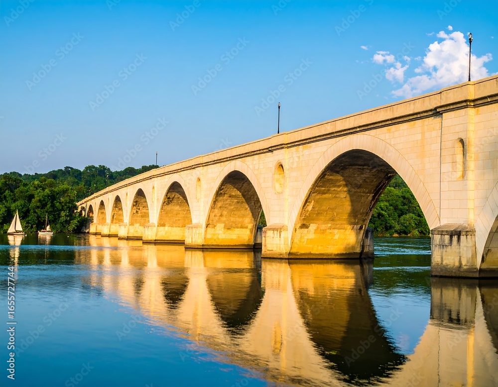 Fototapeta premium Stone arch bridge over calm water