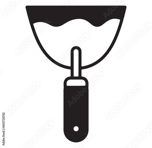 Black and white simple illustration of a putty knife tool for construction and repairs