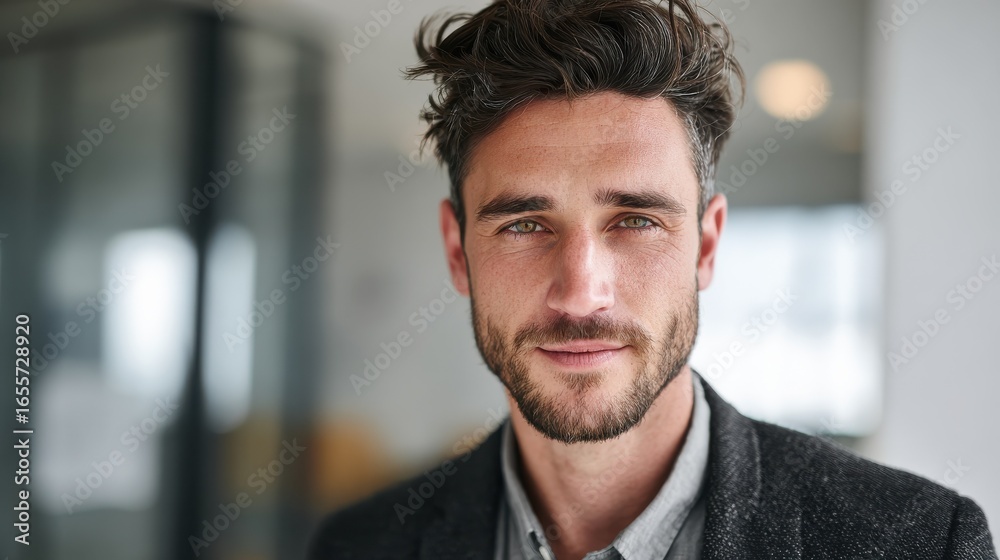 Obraz premium a front view of portrait of young businessman indoors in an office no logos no brands ar 169