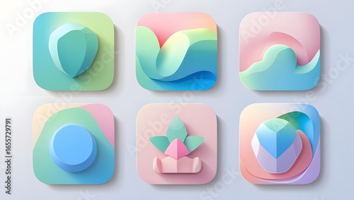 3D minimalistic low-poly digital icon set, smooth gradients, clean flat design, modern style, isolated on transparent background, soft shadows, professional UI_UX element