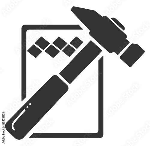Construction and design icon hammer hitting a square framed graphic with diamonds elements