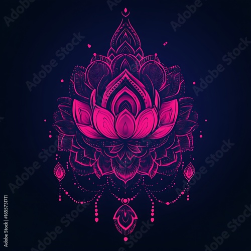 Intricate, detailed lotus flower design in vibrant pink.