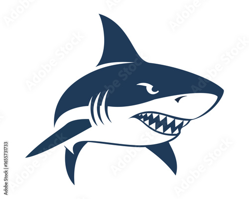 Menacing great white shark with jaws open, a powerful marine predator symbol, ideal for sports team mascots, logos, and adventure or ocean-themed designs