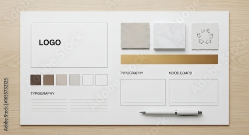 Professional branding presentation template showcasing a company's visual identity. A clean mood board for design system development.