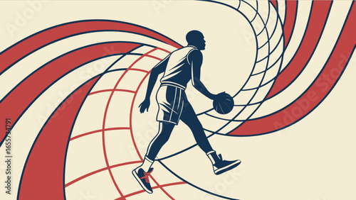 Basketball player dribbling ball in action sports graphic illustration design vector art print image