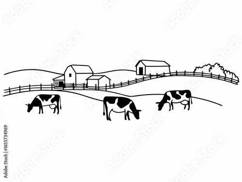 Cows Grazing on Farm Landscape