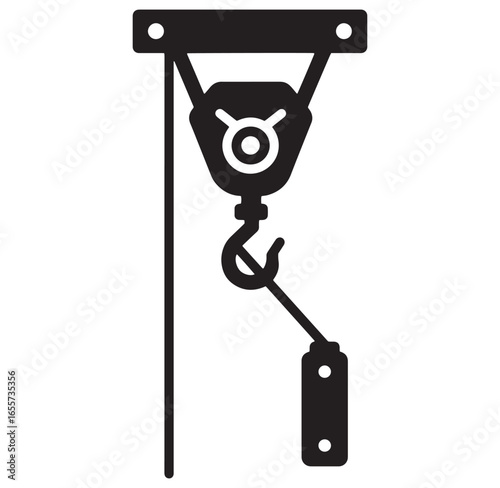 Simple vector illustration of a pulley lifting a weight for construction and engineering concepts