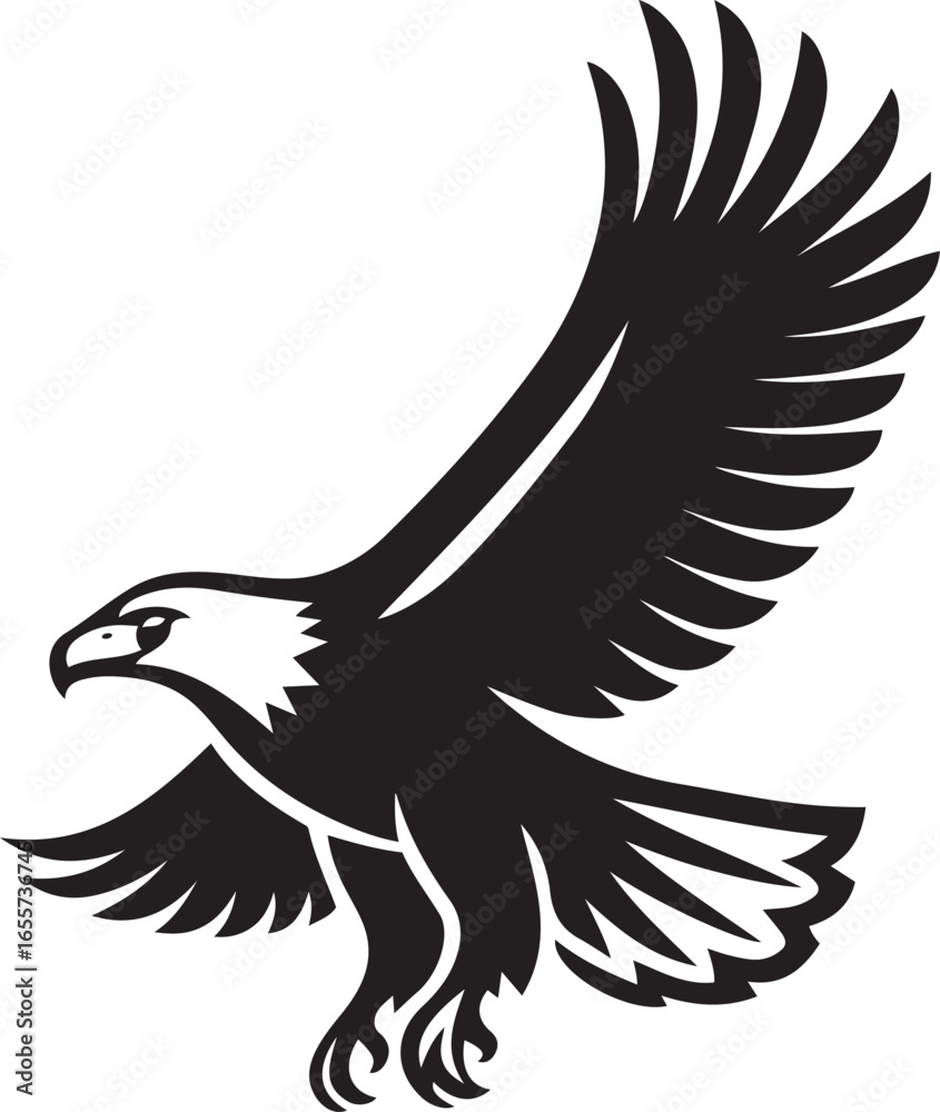 Obraz premium Eagle silhouette in flight bird flying, Black and white eagle soaring illustration