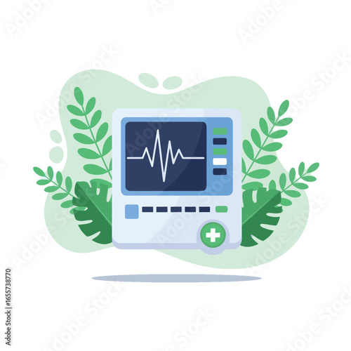 Medical Heartbeat Monitor with Pulse Line Illustration.