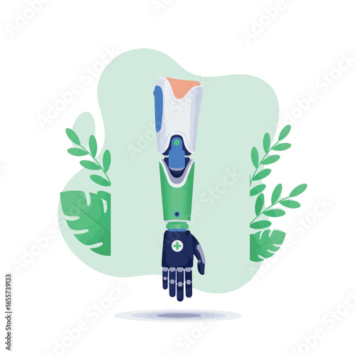 Modern Prosthetic Arm with Green and Blue.