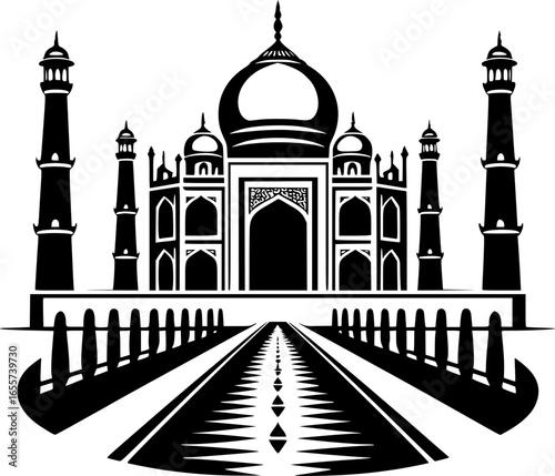 Minimalist black and white vector icon of Taj Mahal. Clean, isolated, scalable, perfect for stickers, logos, or digital use.