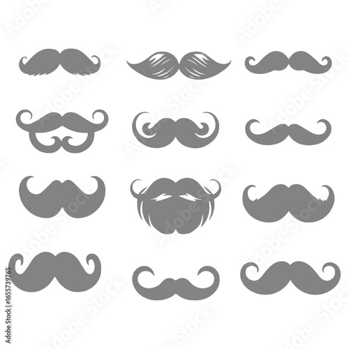 Collection of Stylized Mustache Silhouettes