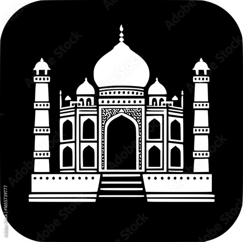 Minimalist black and white vector icon of Taj Mahal. Clean, isolated, scalable, perfect for stickers, logos, or digital use.